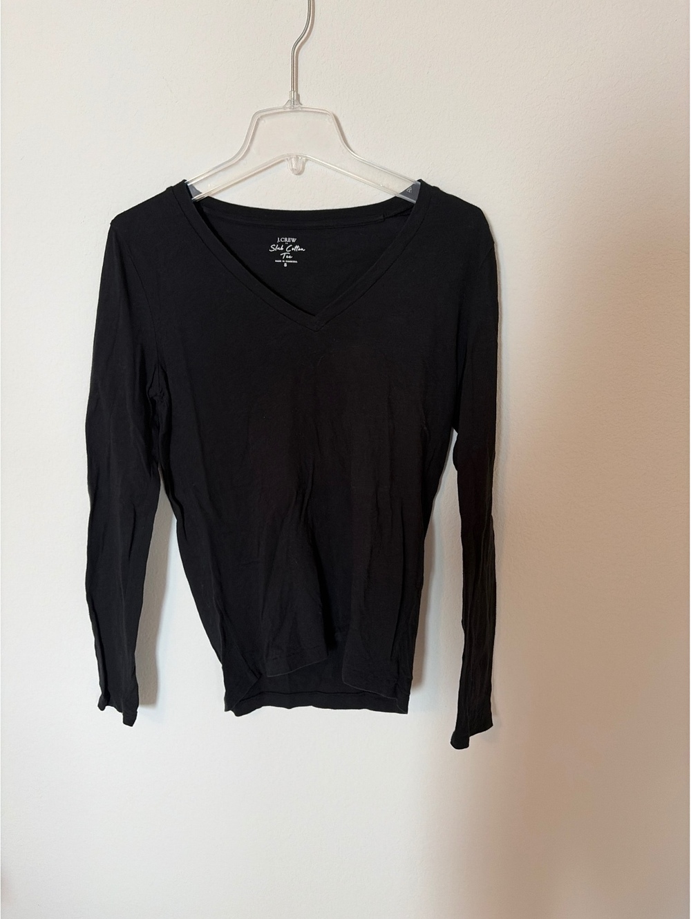 J Crew Black Slub Cotton Tee V-Neck Long Sleeve Shirt Womens Small S